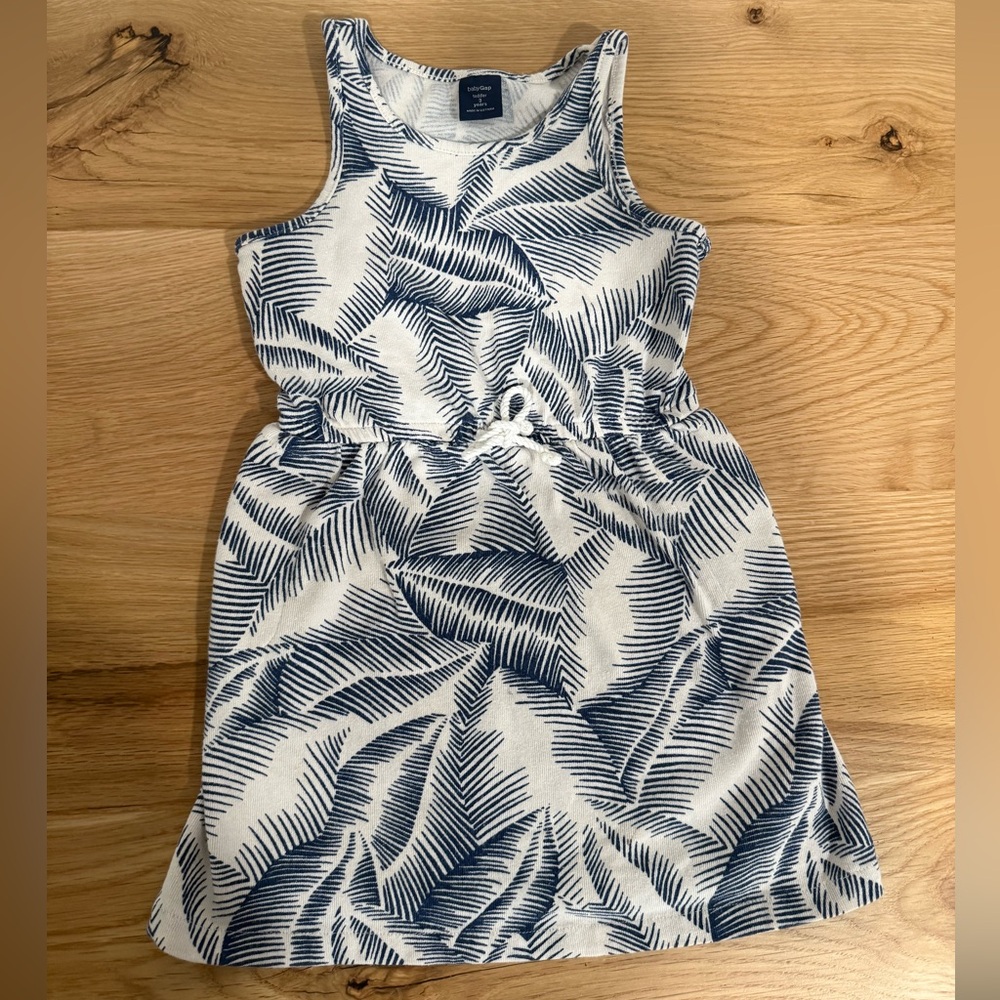 GAP Kids Blue and White Leaf Print Pocket Dress-size Toddler 3